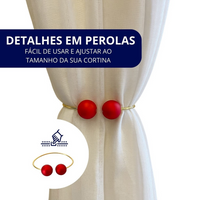 Kit 02 Prendedores de Cortina Aro dourado Com Perola Vermelha Fosca