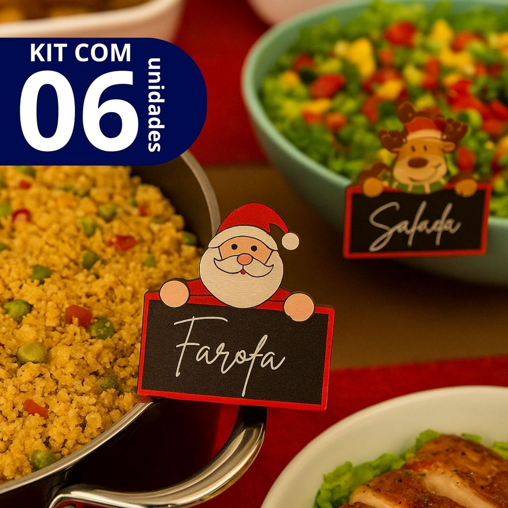 Kit 06 identificador de Prato Natalino Prendedores de Madeira Para Mesa Posta