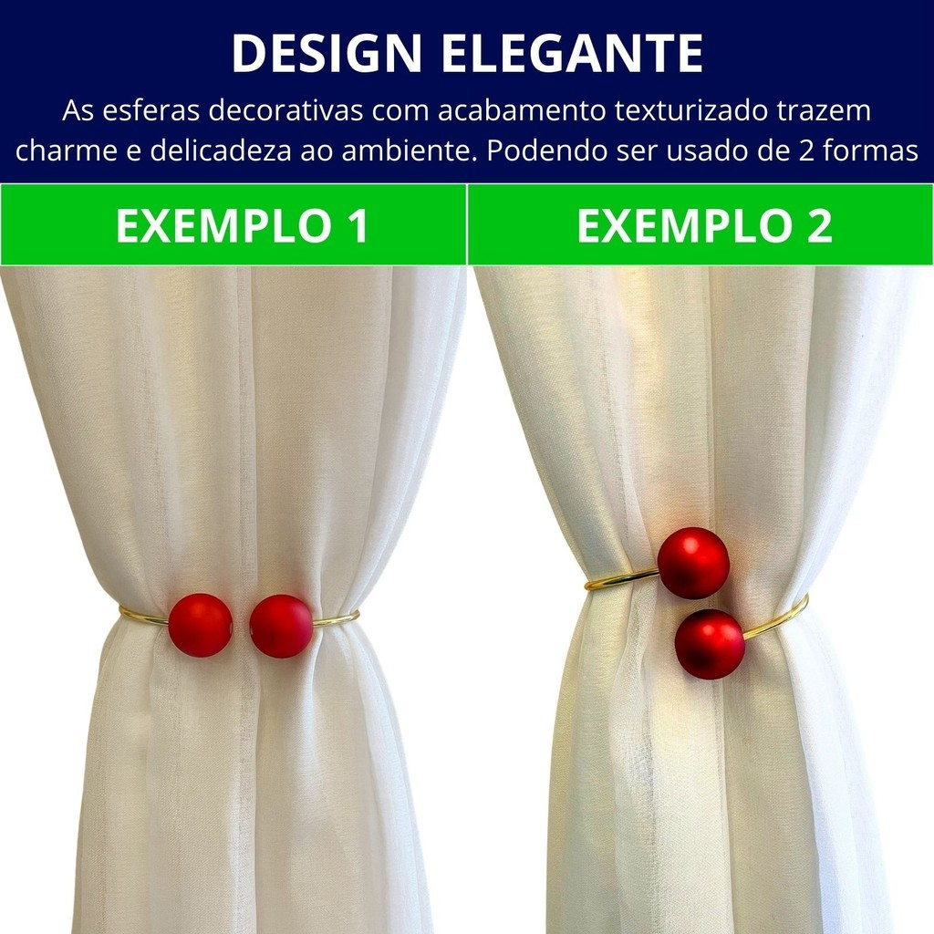 Kit 02 Prendedores de Cortina Aro dourado Com Perola Vermelha Fosca