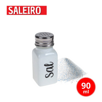 Jogo Saleiro e Pimenteiro em Vidro Com Tampa de Aço com Escrita