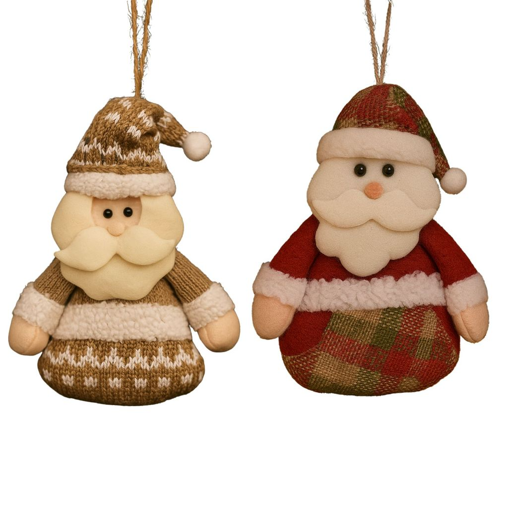 Kit 02 Enfeites Natalinos de Pelúcia Para árvore de Natal Papai Noel e Boneco de Neve