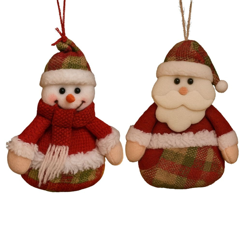 Kit 02 Enfeites Natalinos de Pelúcia Para árvore de Natal Papai Noel e Boneco de Neve