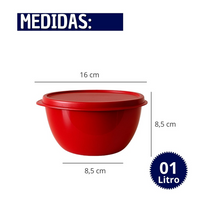 Kit 10 Potes Redondo de Plástico Com Tampa 1 Litro Colorido