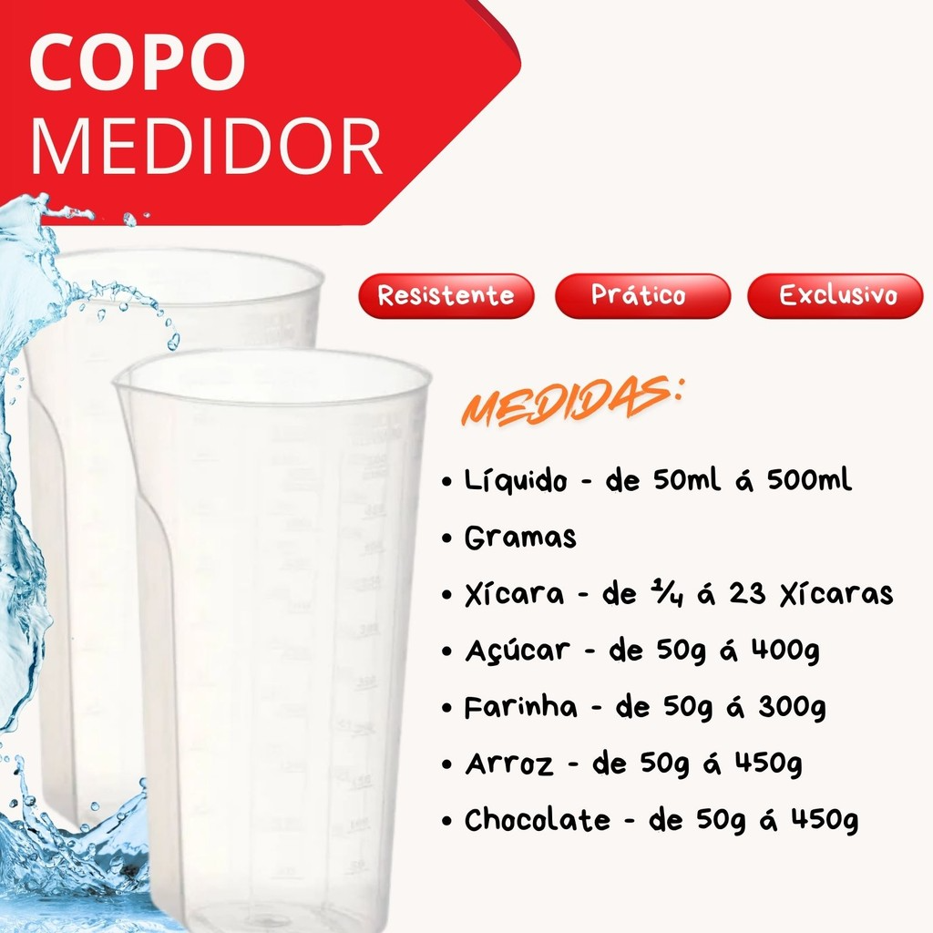 Kit 1 Copo Medidor de Plástico Com relevo 500ml