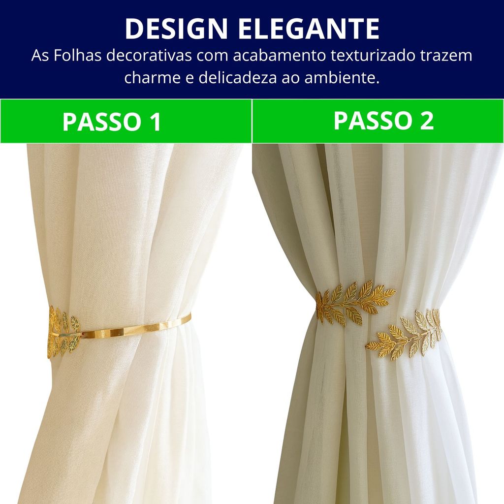 Kit 02 Prendedores de cortina de Metal Folhas Jardim Elegante Com Detalhes em Relevo