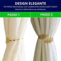 Kit 02 Prendedores de cortina de Metal Folhas Jardim Elegante Com Detalhes em Relevo