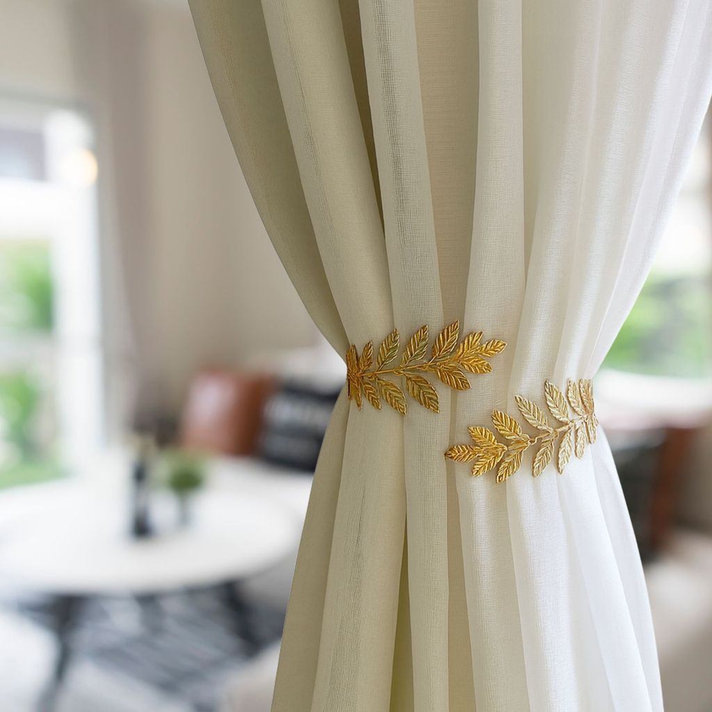 Kit 02 Prendedores de cortina de Metal Folhas Jardim Elegante Com Detalhes em Relevo