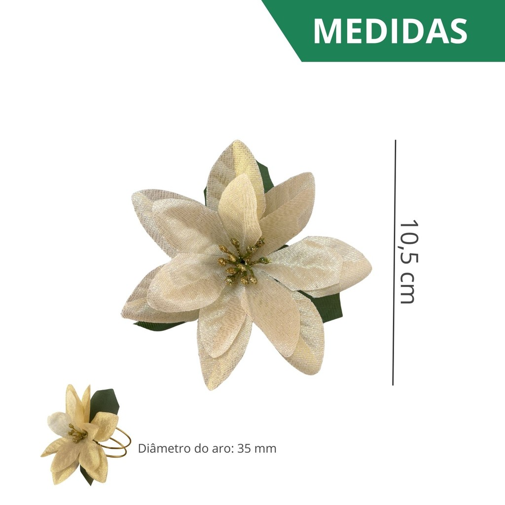 Kit com 4 Guardanapo + Argola de Guardanapo Flor Dourada Mesa Posta Natal