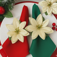 Kit com 4 Guardanapo + Argola de Guardanapo Flor Dourada Mesa Posta Natal