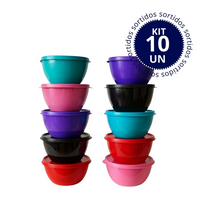 Kit 10 Potes Redondo de Plástico Com Tampa 1 Litro Colorido