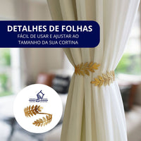 Kit 02 Prendedores de cortina de Metal Folhas Jardim Elegante Com Detalhes em Relevo