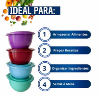 Kit 10 Potes Redondo de Plástico Com Tampa 1 Litro Colorido