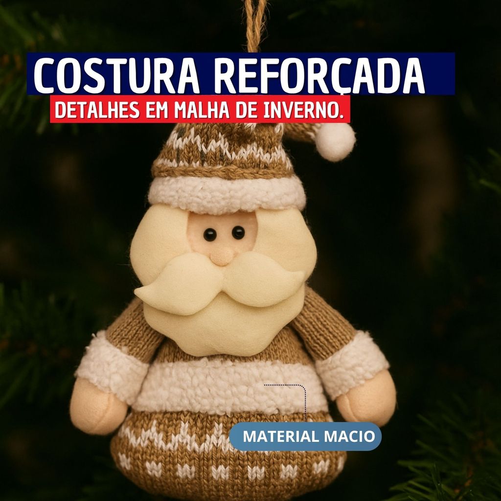 Kit 02 Enfeites Natalinos de Pelúcia Para árvore de Natal Papai Noel e Boneco de Neve