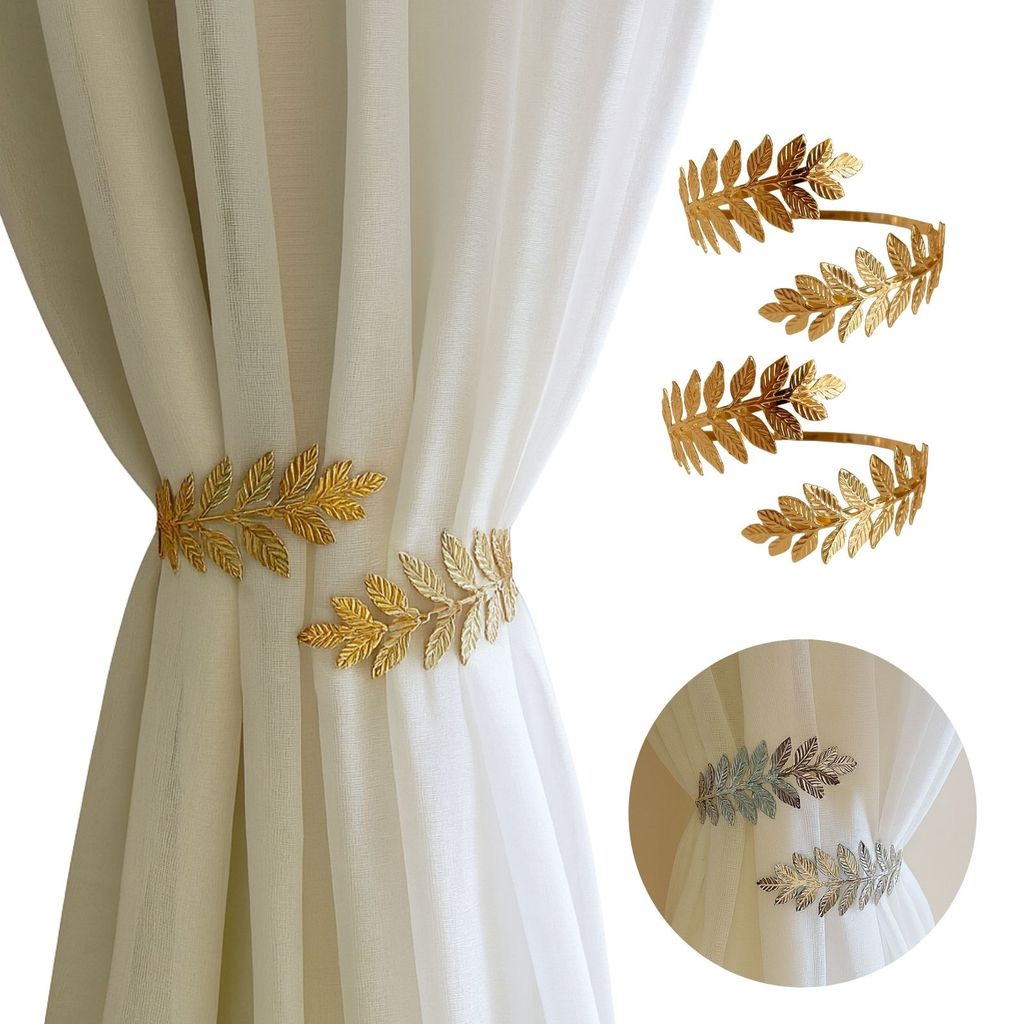 Kit 02 Prendedores de cortina de Metal Folhas Jardim Elegante Com Detalhes em Relevo