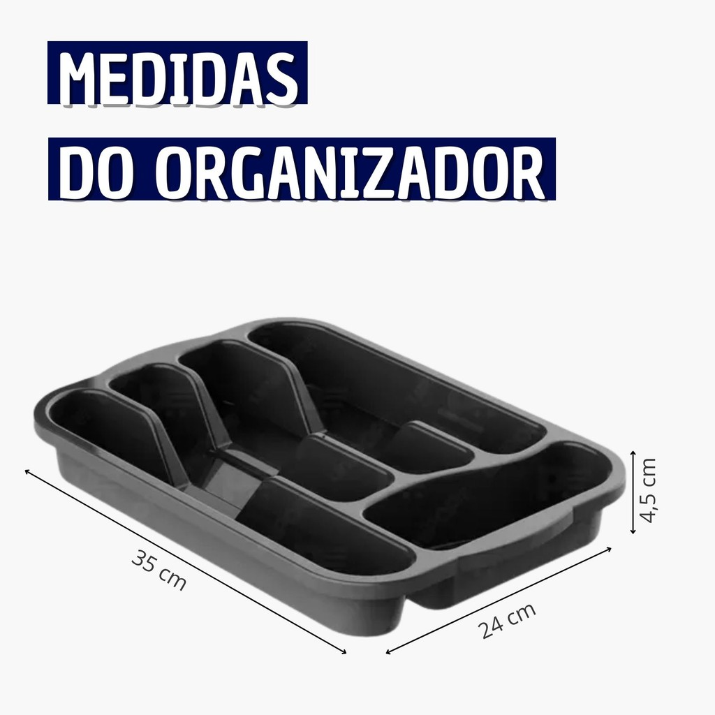 Organizador deTalheres para Gavetas de Cozinha Plastico Preto