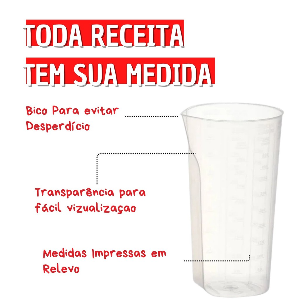 Kit 1 Copo Medidor de Plástico Com relevo 500ml