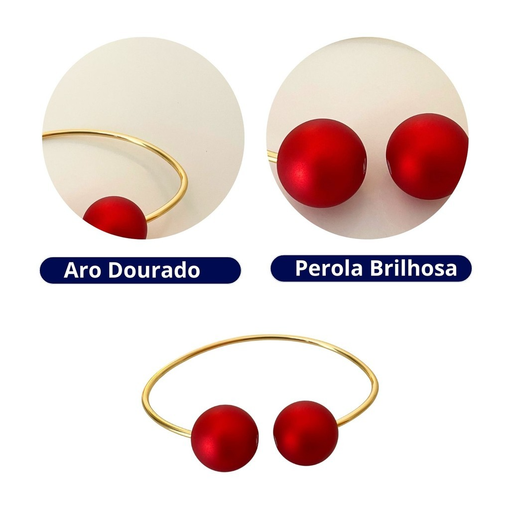 Kit 02 Prendedores de Cortina Aro dourado Com Perola Vermelha Fosca