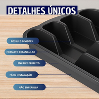 Organizador deTalheres para Gavetas de Cozinha Plastico Preto