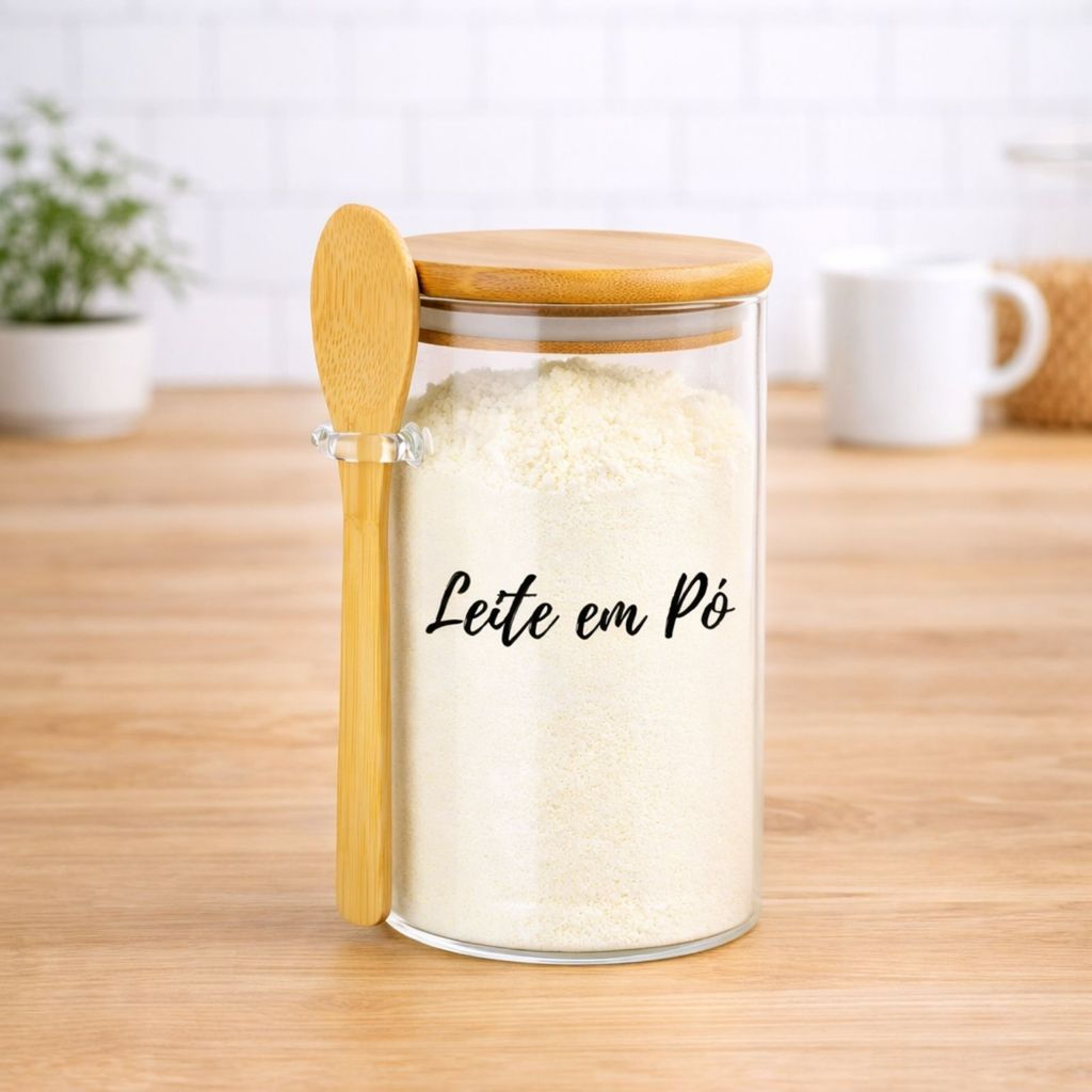 Pote Personalizado Hermético em Bambu 750ml Com Colher