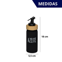 Azeiteiro Com Bico Dosador Minimalista de Vidro com Detalhe em Madeira