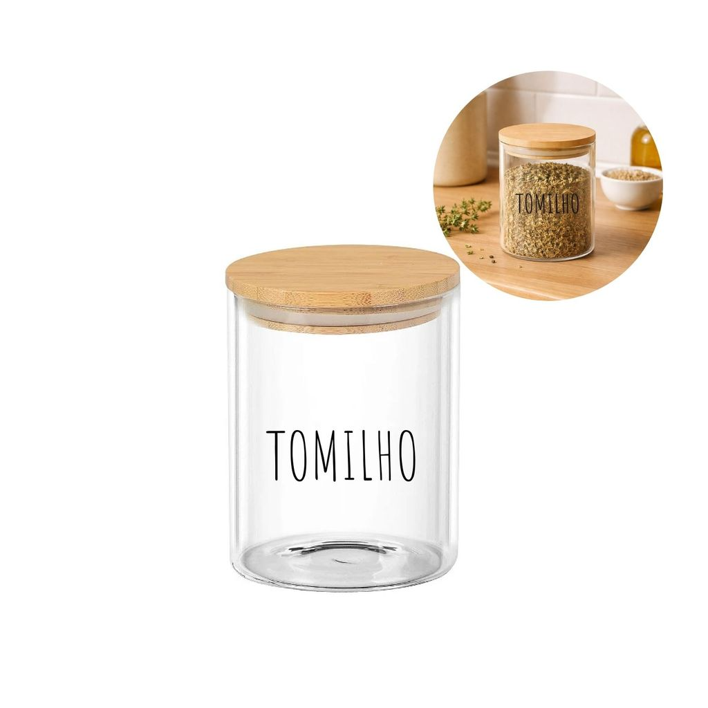 Potes Herméticos para Temperos de Vidro com Tampa de Bambu Personalizado 6x8