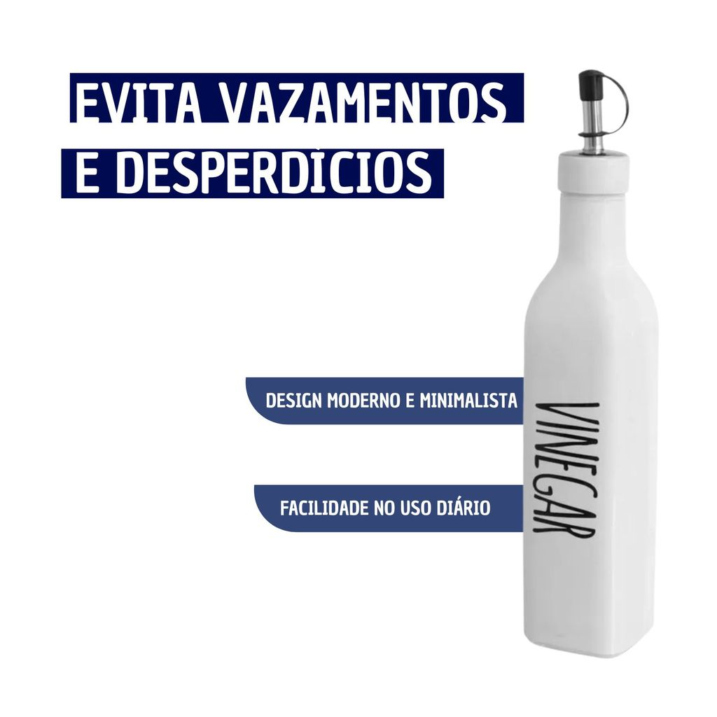Kit Vinagre e Azeite Minimalista Preto e Branco Com Dosador em Aço 300ml