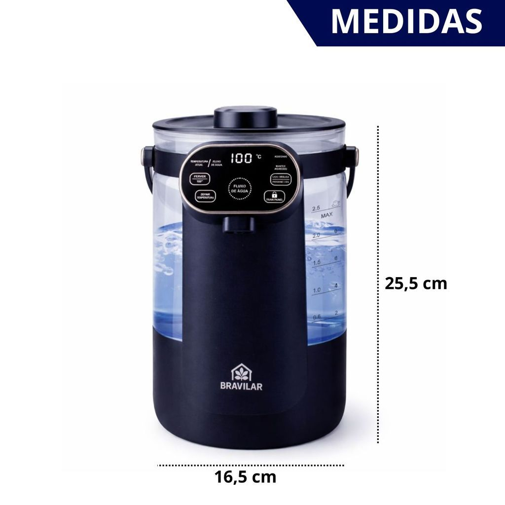 Chaleira Eletrica de Vidro 2,5L Esquenta até 100 graus Com Painel Digital 110v