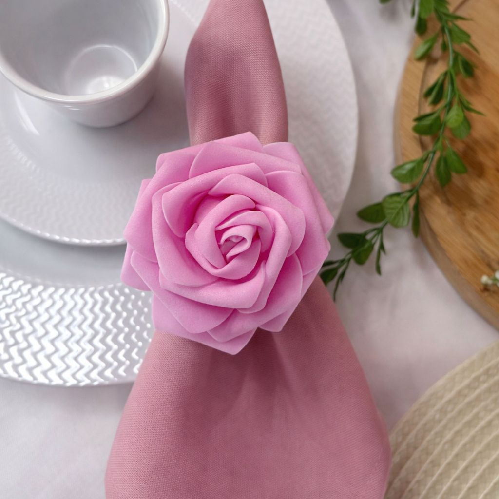 Kit com 4 Anel de Guardanapo + 4 Guardanapo  Oxford Rosas Delicadas
