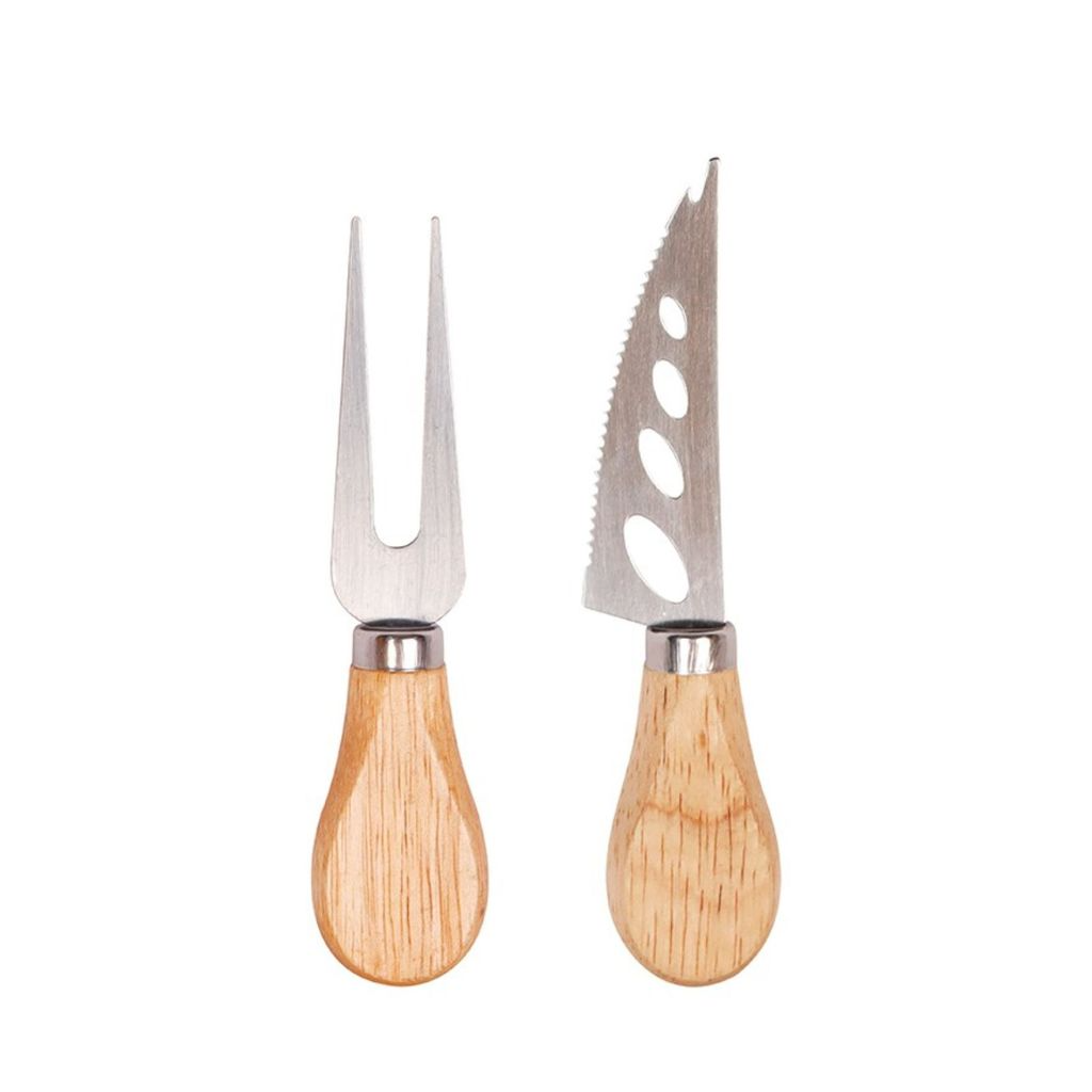 Kit 2 Facas Para Queijo e Pão em Aço Inox com Cabo de Madeira Natural