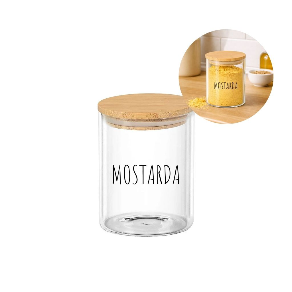 Potes Herméticos para Temperos de Vidro com Tampa de Bambu Personalizado 6x8