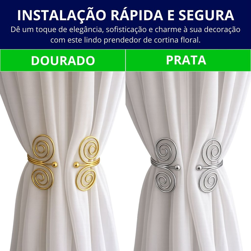 Kit 02 Prendedores de Cortina de Aço Espiral Elegante