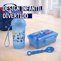 Kit Lanche Infantil Com Garrafa, Marmita e Colher