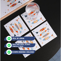 Kit com 4 Porta Copos Cerâmica Estampa de Peixe