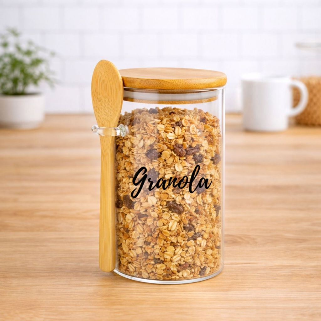 Pote Personalizado Hermético em Bambu 750ml Com Colher