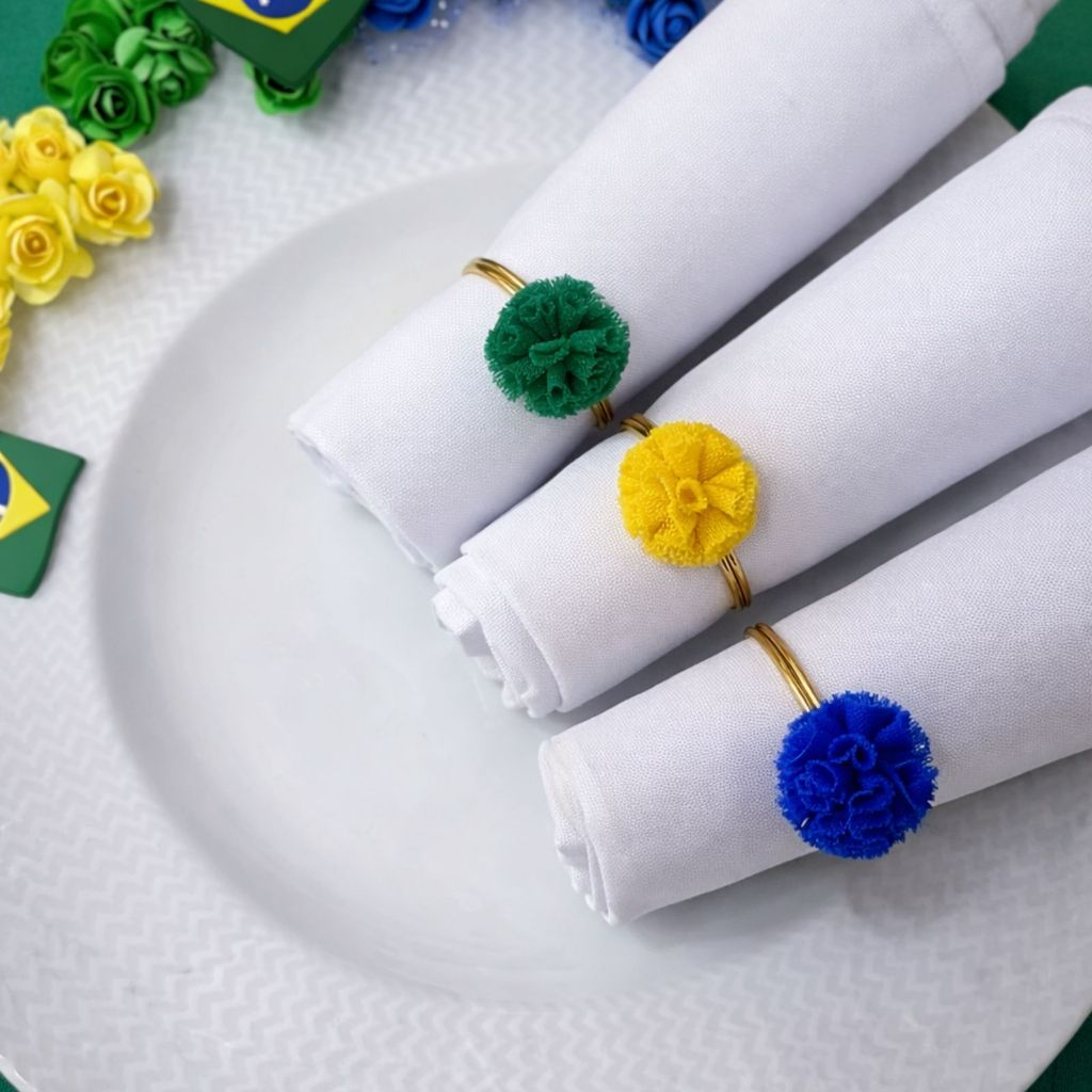 Kit 06 Anel de Guardanapo Para Copa do Mundo Brasil Flor de Pano