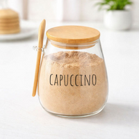 Pote Hermético de Vidro com Tampa de Bambu e Colher Com Escrita Grande 1Litro