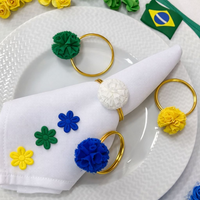 Kit 06 Anel de Guardanapo Para Copa do Mundo Brasil Flor de Pano