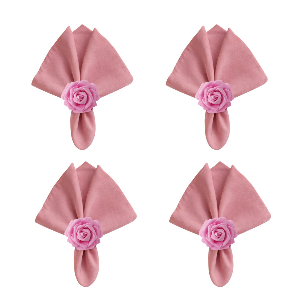 Kit com 4 Anel de Guardanapo + 4 Guardanapo  Oxford Rosas Delicadas