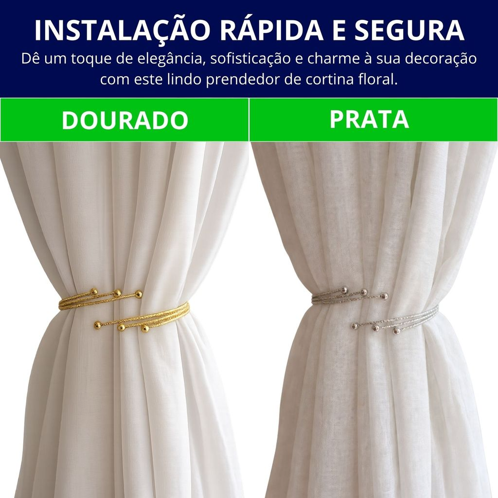 Kit 02 Prendedores de Cortina de Aço Sofisticado e Discreto