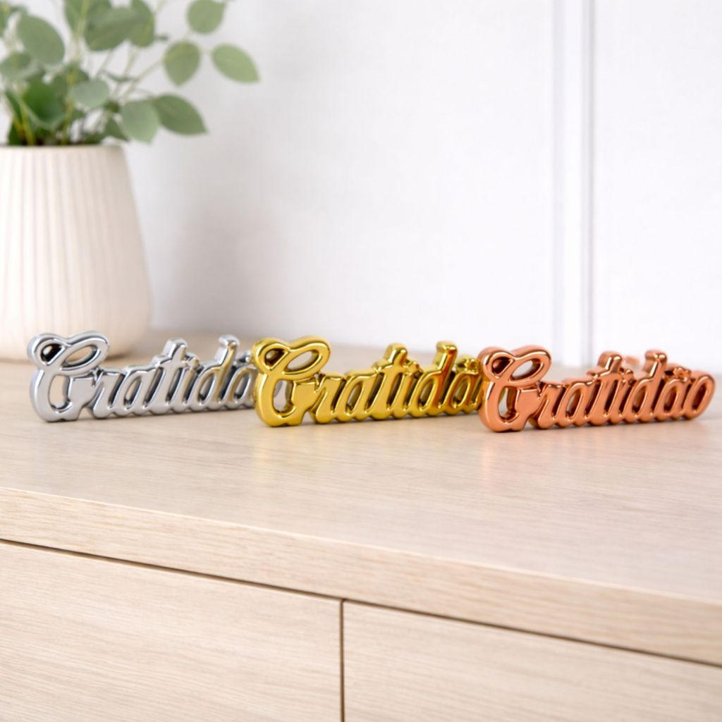Enfeite Decorativo em Porcelana Palavra Gratidão