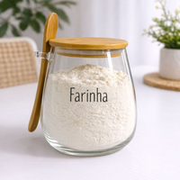 Pote Hermético de Vidro com Tampa de Bambu e Colher Com Escrita Grande 1Litro