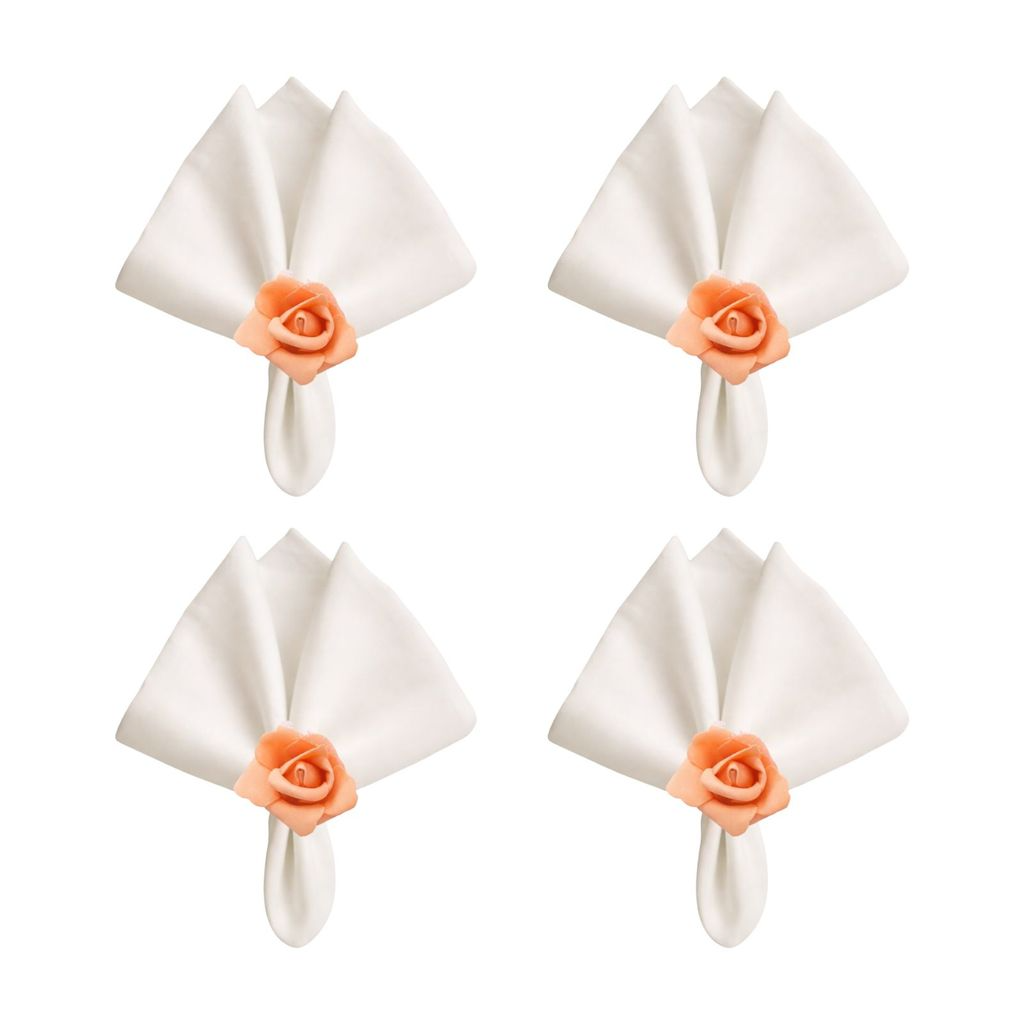 Kit com 4 Anel de Guardanapo + 4 Guardanapo  Oxford Rosa Salmão