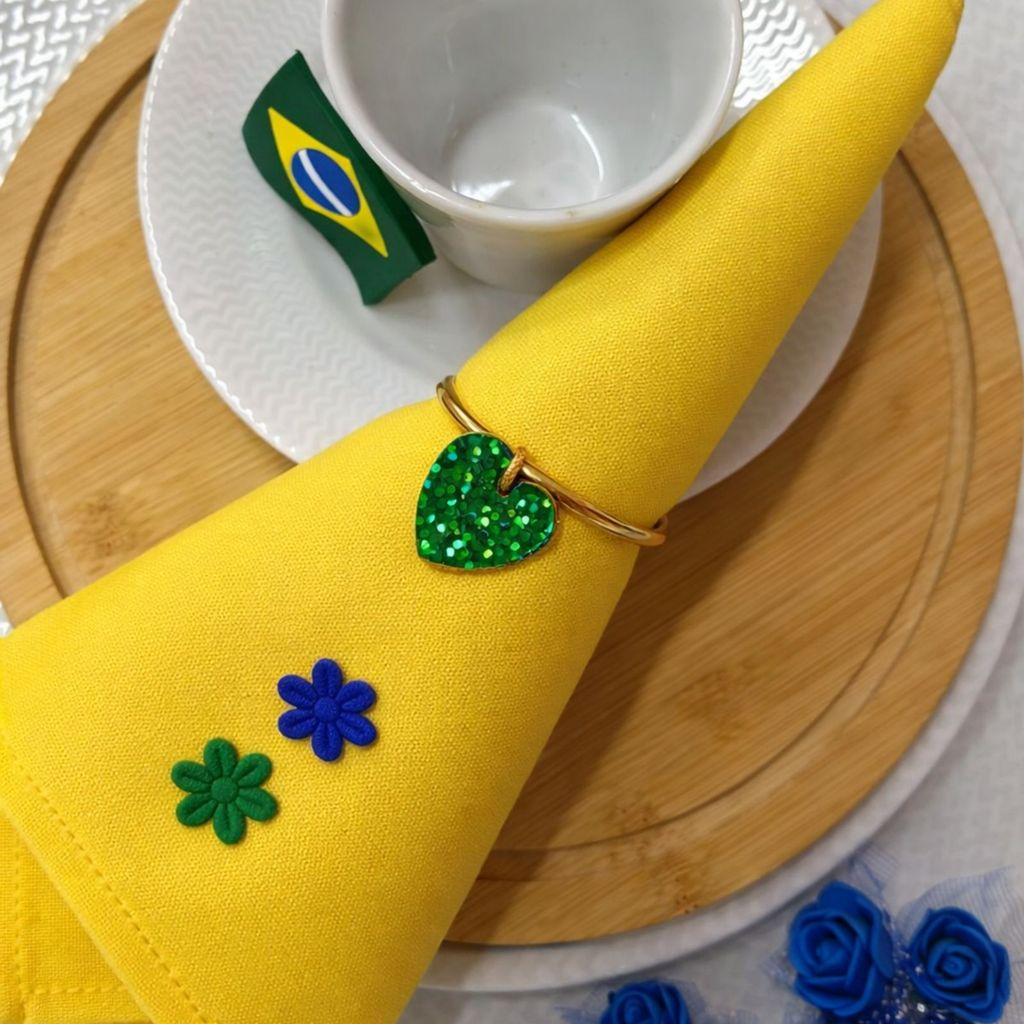 Kit 06 Anel de Guardanapo Para Copa do Mundo Brasil Coração Azul Verde e Amarelo