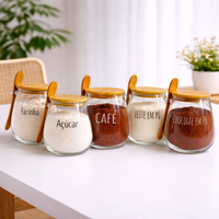 Pote Hermético de Vidro com Tampa de Bambu e Colher Com Escrita Grande 1Litro