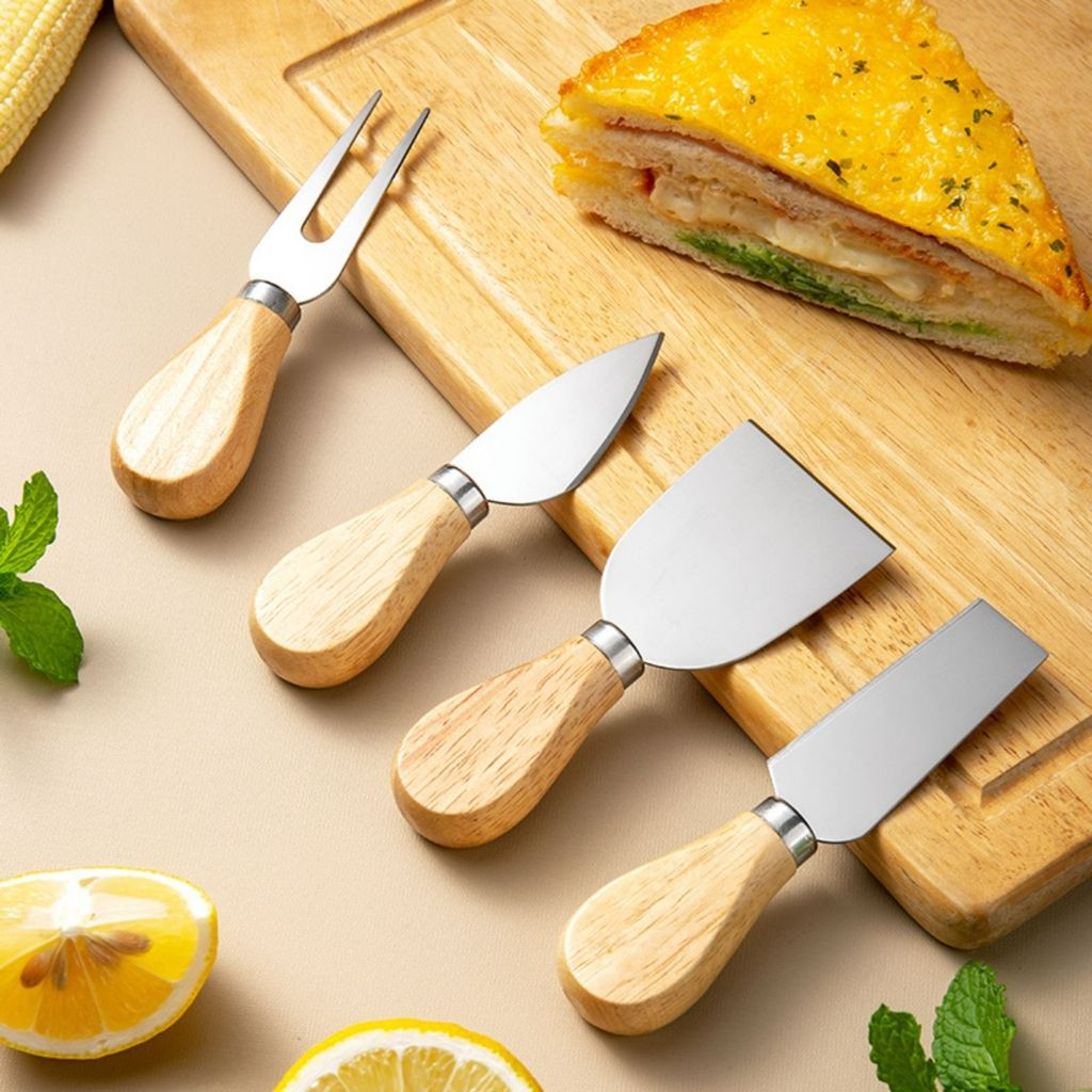 Kit 2 Facas Para Queijo e Pão em Aço Inox com Cabo de Madeira Natural