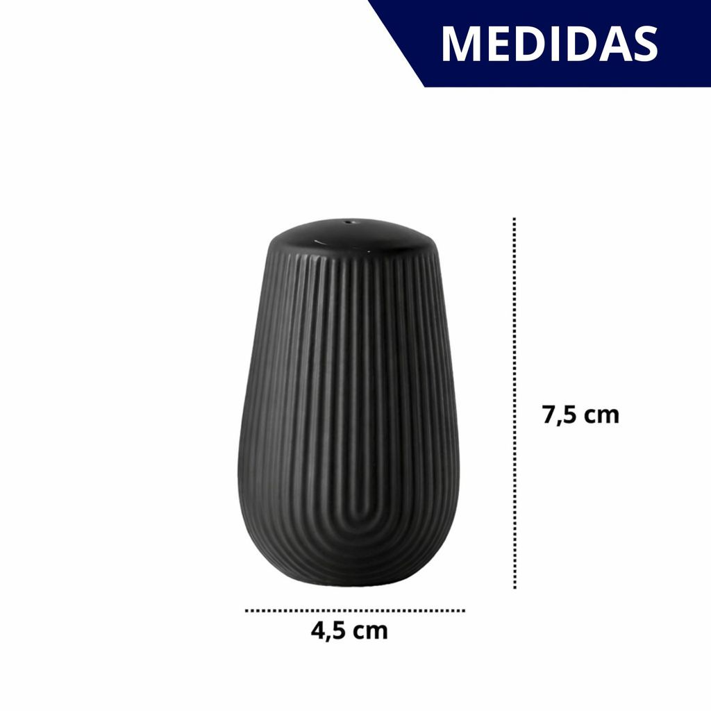 Jogo Saleiro e Pimenteiro de Cerâmica com suporte de Bambu Black