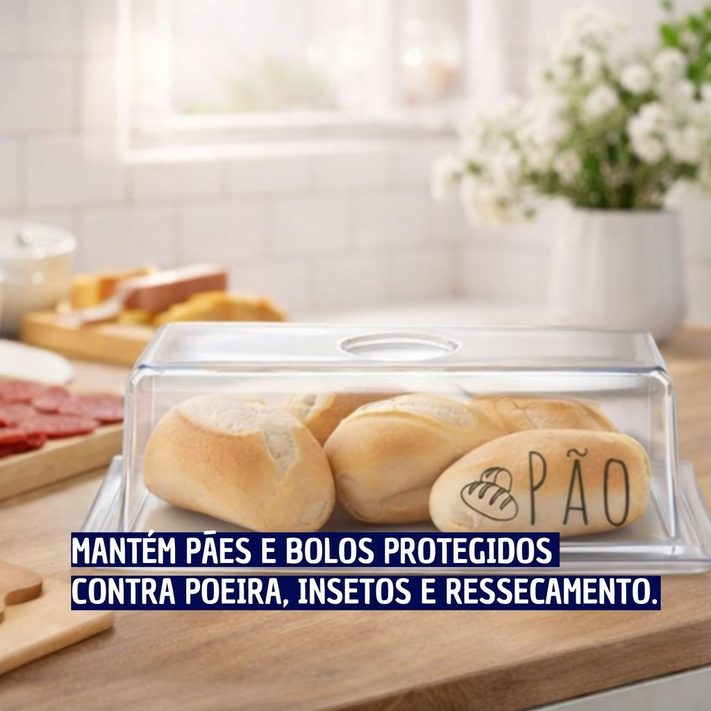 Porta Pão e Porta Bolo em Acrilico Transparente  Retangular Personalizado