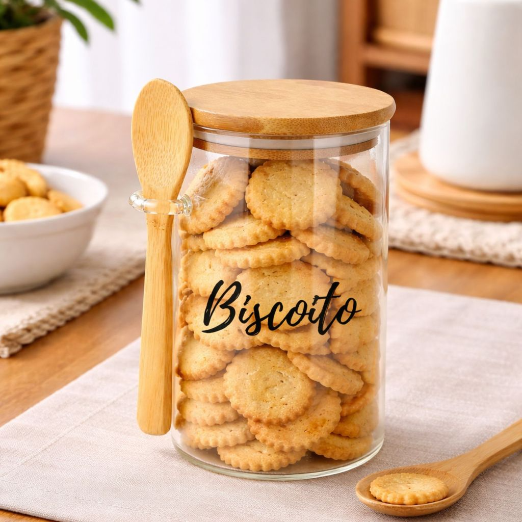 Pote Personalizado Hermético em Bambu 750ml Com Colher