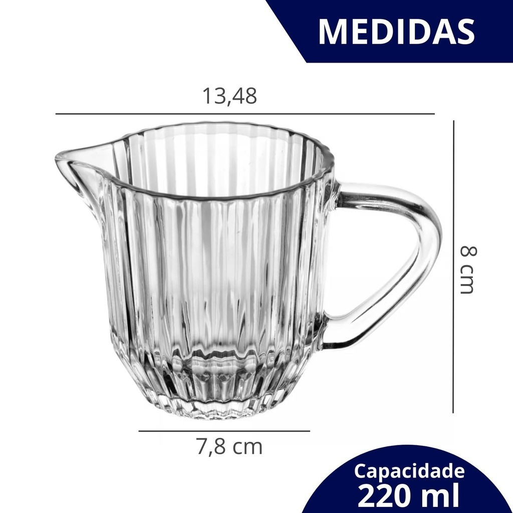 Leiteira de Vidro Classico Com Relevo Vertical 220ml