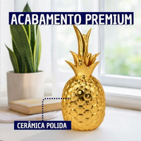 Enfeite Decorativo Abacaxi Metálico em Porcelana 14cm